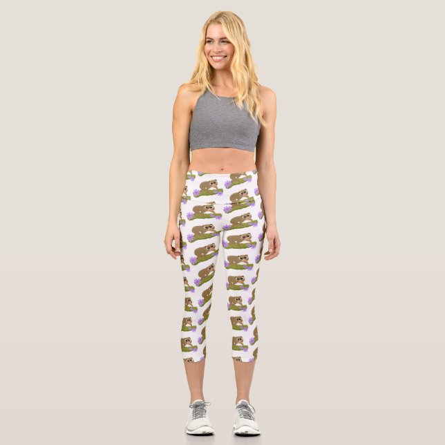 Niedlicher, langsamer Lorbeer auf Zweig-Cartoon Capri Leggings (Vorderseite)