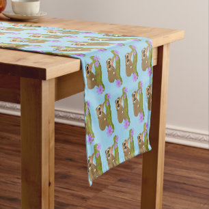 Niedlicher, langsamer Lorbeer auf Zweig-Cartoon Kurzer Tischläufer