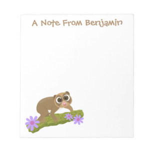 Niedlicher, langsamer Lorbeer auf Zweig-Cartoon Notizblock