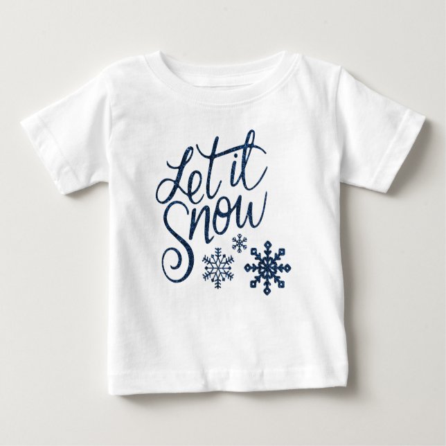 Niedlicher Lasst es Schnee Weihnachten mit blauen  Baby T-shirt (Vorderseite)