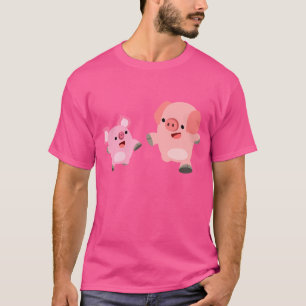 Niedlicher laufender Cartoon-Schwein-T - Shirt