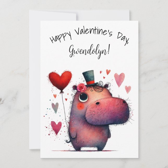 Niedlicher Launischer Nilpferd Valentinstag Flach Karte (Vorderseite)