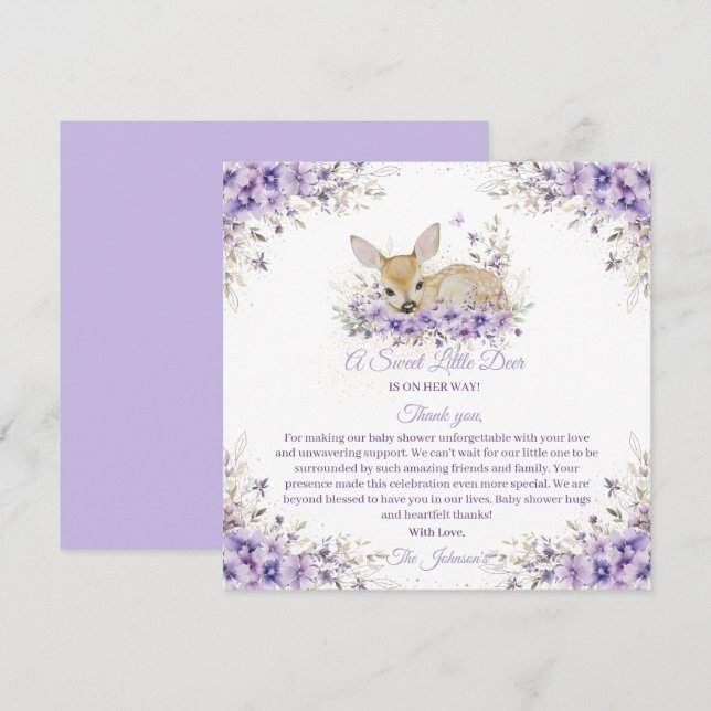 Niedlicher Lavendel Lila Blumenkinderdusche Dankeskarte (Vorne/Hinten)