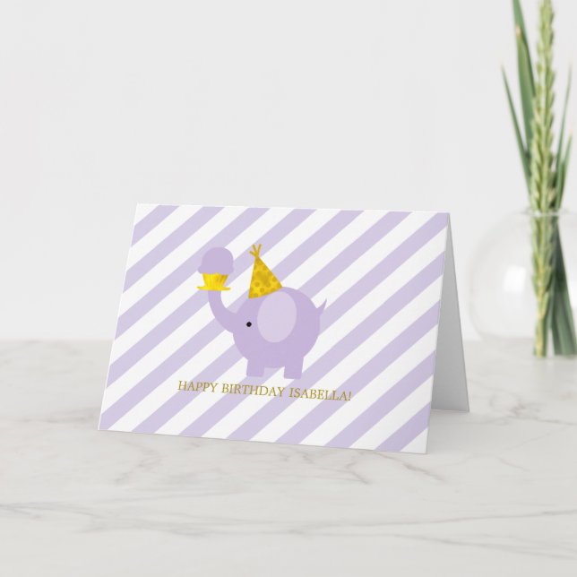 Niedlicher Lavender Elephant Geburtstag Dankeskarte (Vorderseite)