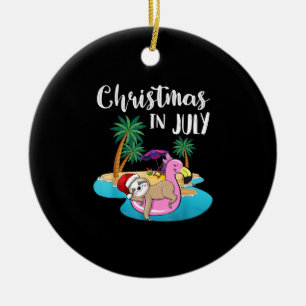 Niedlicher Lazy Sloth auf Flamingo Float Weihnacht Keramik Ornament