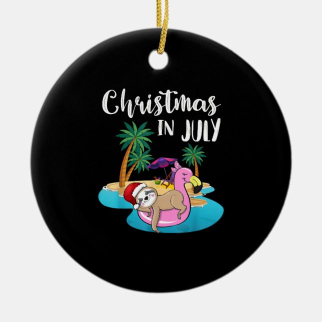 Niedlicher Lazy Sloth auf Flamingo Float Weihnacht Keramik Ornament (Vorne)