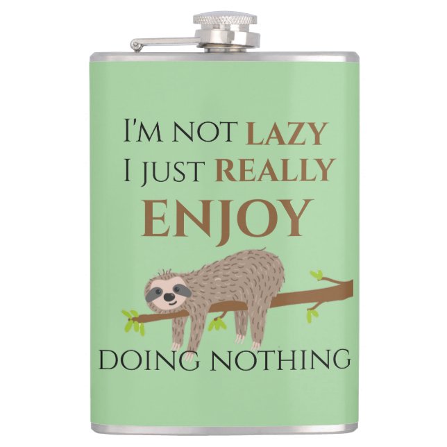 Niedlicher Lazy Sloth, der auf Baumwoll-Funny-Text Flachmann (Vorderseite)
