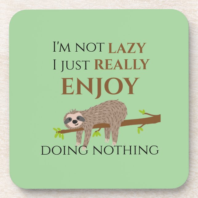Niedlicher Lazy Sloth, der auf Baumwoll-Funny-Text Getränkeuntersetzer (Vorderseite)