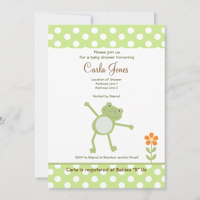 Niedlicher Leapfrog Baby Shower Einladungen 5 x 7  (Vorderseite)