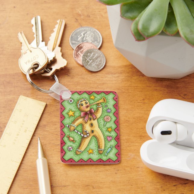 Niedlicher Lebkuchenmann Blühende Horn, Weihnachts Schlüsselanhänger (Schreibtisch)