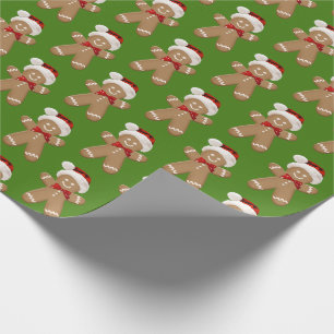 niedlicher Lebkuchenmann mit Weihnachtsmannmütze Geschenkpapier