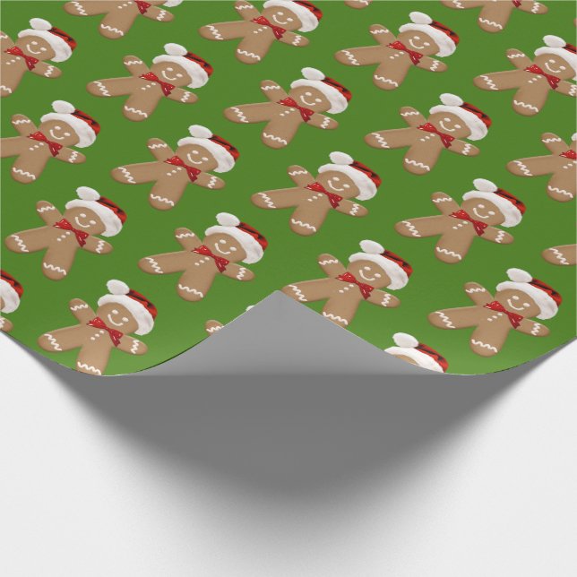 niedlicher Lebkuchenmann mit Weihnachtsmannmütze Geschenkpapier (Ecke)