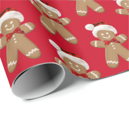 niedlicher Lebkuchenmann mit Weihnachtsmannmütze Geschenkpapier
