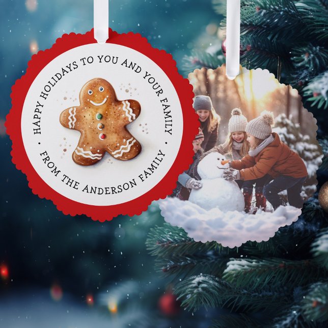 Niedlicher Lebkuchenmann und Foto - glücklicher Ur Ornament Karte (Cute gingerbread man and photo happy holidays ornament card)