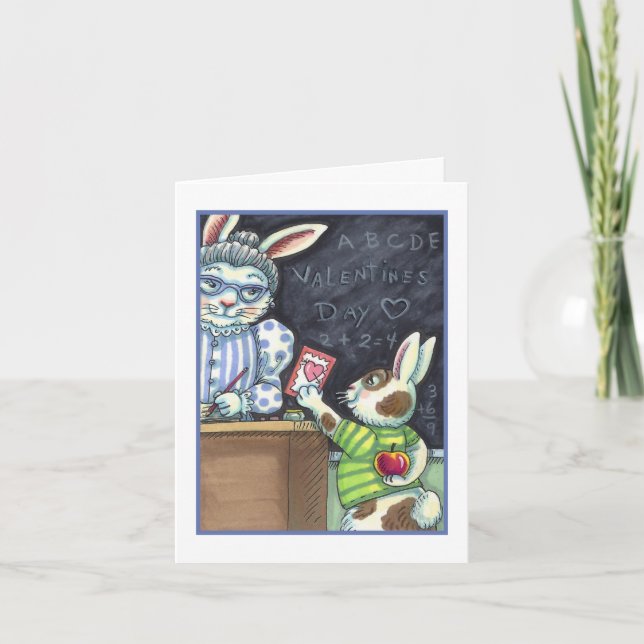NIEDLICHER LEHRER-BUNNY-RABBIT FEIERTAGSKARTE (Vorderseite)
