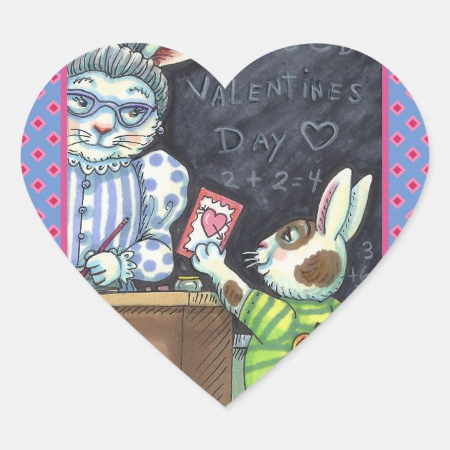 NIEDLICHER LEHRER-BUNNY-RABBIT Herz-Aufkleber (Vorderseite)