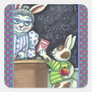 NIEDLICHER LEHRER-BUNNY-RABBIT QUADRATISCHER AUFKLEBER