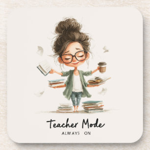 Niedlicher Lehrer Cartoon mit "Lehrermodus immer e Getränkeuntersetzer