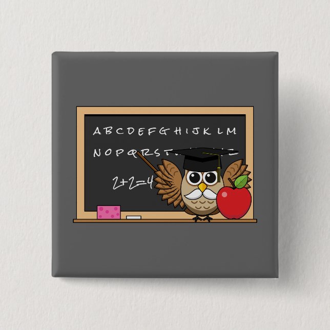 Niedlicher Lehrer mit Apple-Cartoon Button (Vorderseite)