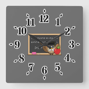 Niedlicher Lehrer mit Apple-Cartoon Quadratische Wanduhr