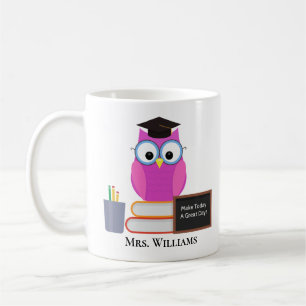 Niedlicher Lehrer Pink Owl School Monogramm Kaffeetasse