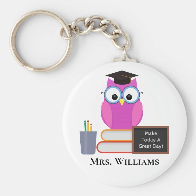 Niedlicher Lehrer rosa Schale zurück zur Schulzeit Schlüsselanhänger (Vorne)