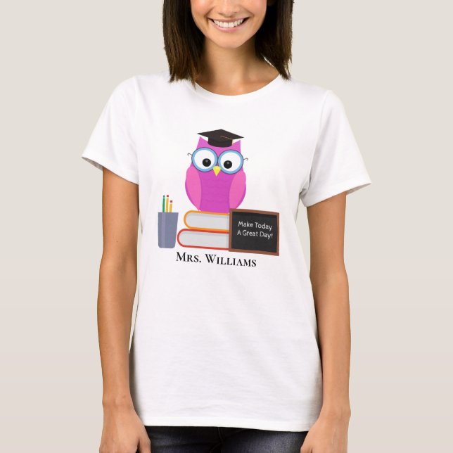 Niedlicher Lehrer rosa Schale zurück zur Schulzeit T-Shirt (Vorderseite)