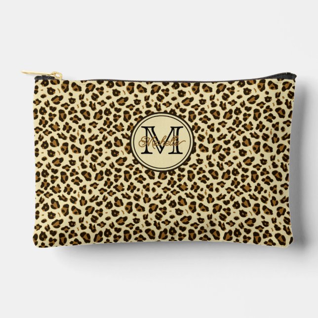 Niedlicher Leopard-Druck Mit Monogramm Zubehörtasche (Vorderseite)