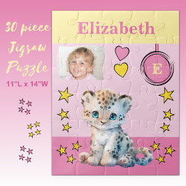Niedlicher Leopard-Foto Name Rosa Gelbe Kinder Puzzle