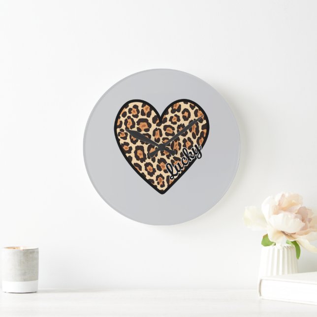 Niedlicher Leopard Herzschlag Valentinstag Große Wanduhr (Zuhause)