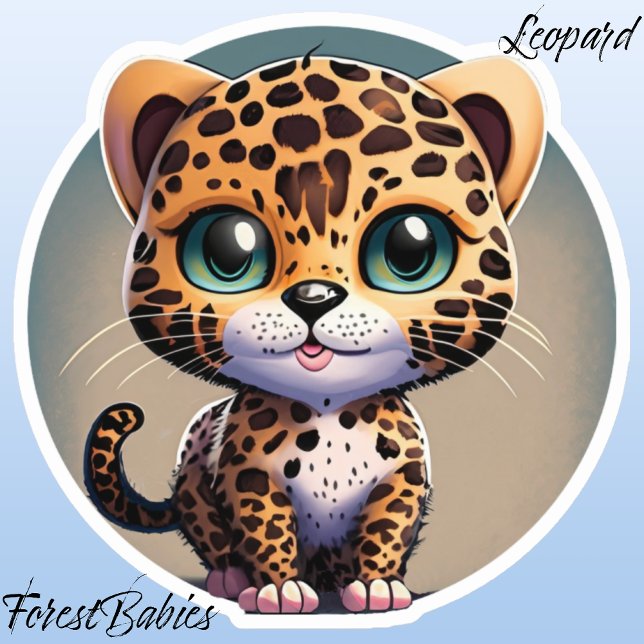 Niedlicher Leopard Kitten Safari Animal Cartoon Gr Aufkleber (Leopard ForestBabies Sticker)