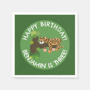 Niedlicher Leopard personalisierter Cartoon Geburt Serviette