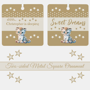 Niedlicher Leopard shhh Name einfügen schläft brau Ornament Aus Metall