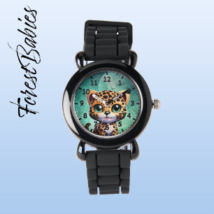 Niedlicher Leopard-Whimsical-Verzauberter Waldmond Armbanduhr