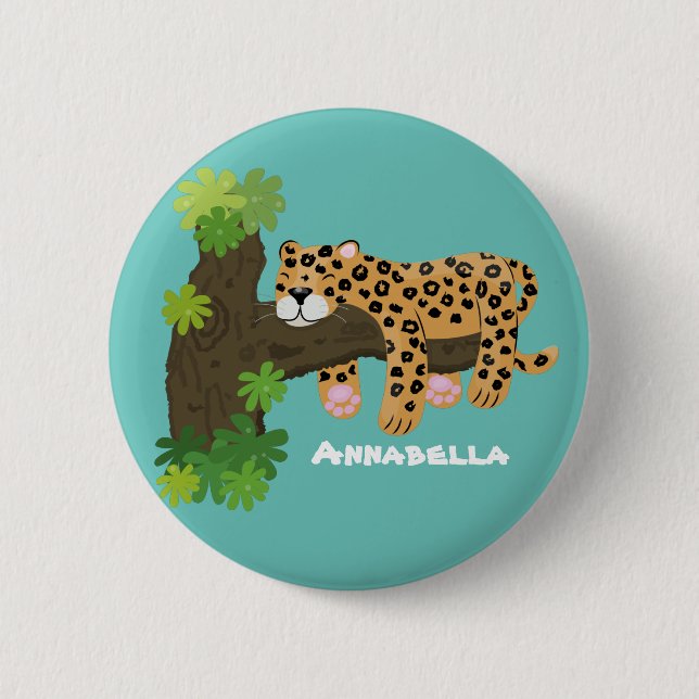 Niedlicher Leopardenschlaf in Cartoon-Abbildung Button (Vorderseite)