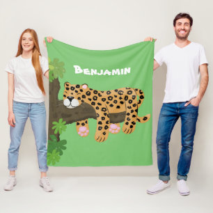 Niedlicher Leopardenschlaf in Cartoon-Abbildung Fleecedecke