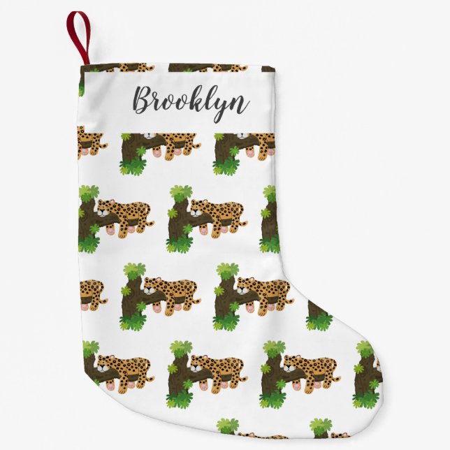 Niedlicher Leopardenschlaf in Cartoon-Abbildung Kleiner Weihnachtsstrumpf (Vorderseite)