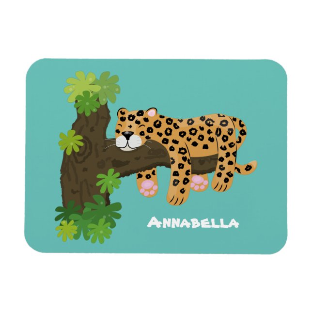 Niedlicher Leopardenschlaf in Cartoon-Abbildung Magnet (Horizontal)