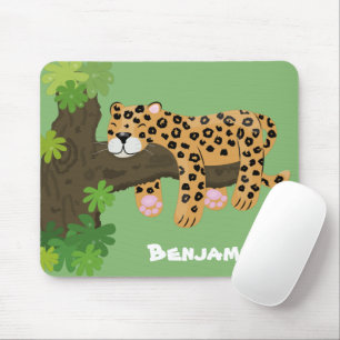Niedlicher Leopardenschlaf in Cartoon-Abbildung Mousepad