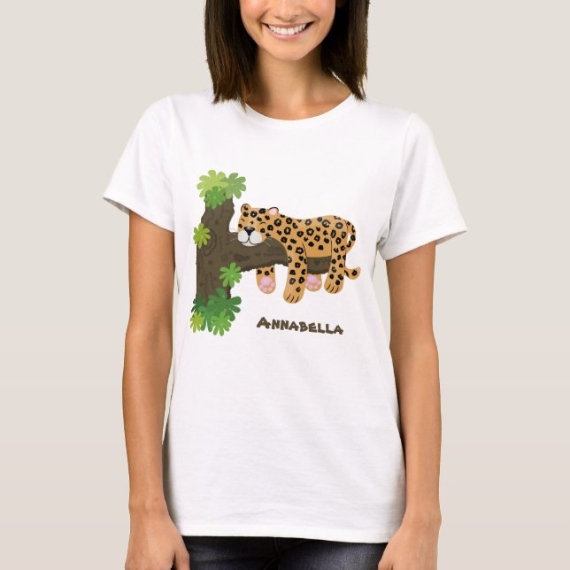 Niedlicher Leopardenschlaf in Cartoon-Abbildung T-Shirt (Vorderseite)