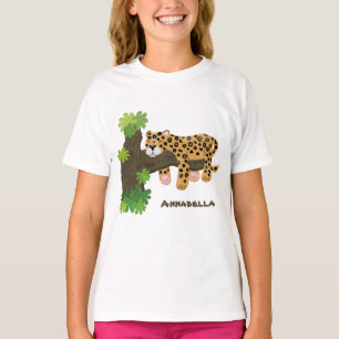 Niedlicher Leopardenschlaf in Cartoon-Abbildung T-Shirt