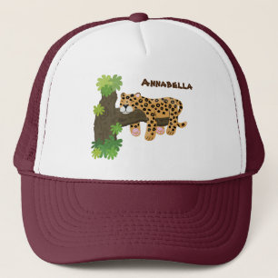 Niedlicher Leopardenschlaf in Cartoon-Abbildung Truckerkappe