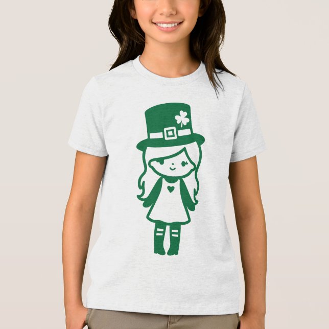 Niedlicher Leprechaun Girl St. Patrick's Day Tri-Blend Shirt (Vorderseite)