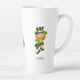 Niedlicher Leprechaun, Kalligrafie & Goldtopf Milchtasse
