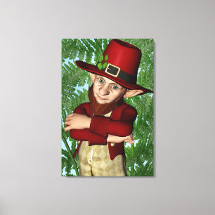 Niedlicher Leprechaun-Shamrock-Irische-Folklore-Ku Leinwanddruck
