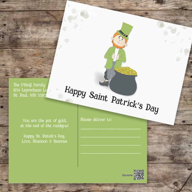 Niedlicher Leprechaun St. Patrick's Day Green Postkarte (Von Creator hochgeladen)