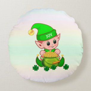 Niedlicher Leprechaun, Topf voll Gold & Glück brin Rundes Kissen