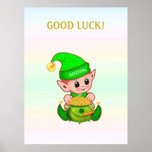 Niedlicher Leprechaun und Topf voller Gold auf Pas Poster