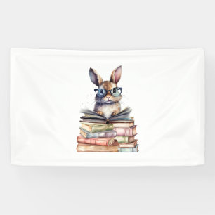 Niedlicher Leserhase mit Brillenbüchern Buchwurm R Banner