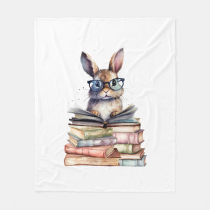 Niedlicher Leserhase mit Brillenbüchern Buchwurm R Fleecedecke